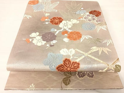平和屋着物◎六通柄袋帯　唐織　草花文　金銀糸　正絹　逸品　AABC2369yx