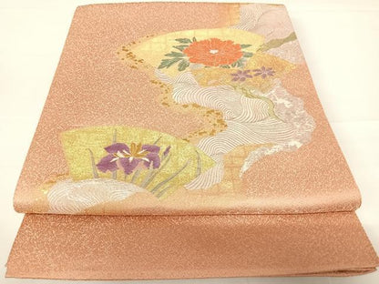 平和屋着物◎太鼓柄袋帯　地紙花文　金銀糸　正絹　逸品　AABC2374yx