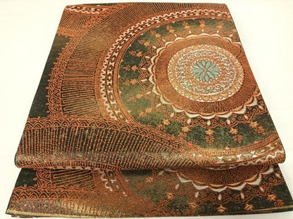 平和屋着物◎六通柄袋帯　絵皿花文　引箔　正絹　逸品　AABC2375yx