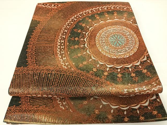 平和屋着物◎六通柄袋帯　絵皿花文　引箔　正絹　逸品　AABC2375yx