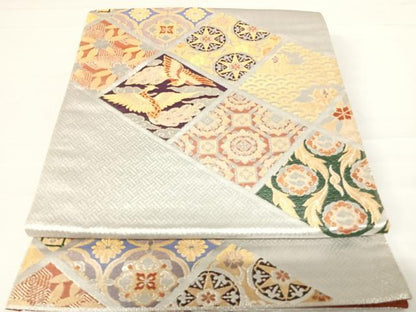 平和屋着物◎六通柄袋帯　吉祥花文　金銀糸　正絹　逸品　AABC2377yx