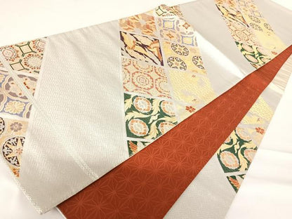 平和屋着物◎六通柄袋帯　吉祥花文　金銀糸　正絹　逸品　AABC2377yx