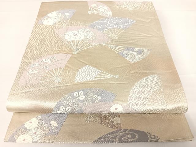平和屋着物◎六通柄袋帯　唐織　綾小袖　舞扇文　銀糸　正絹　逸品　AABC2381yx