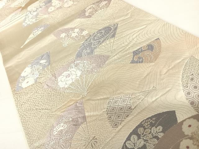 平和屋着物◎六通柄袋帯　唐織　綾小袖　舞扇文　銀糸　正絹　逸品　AABC2381yx