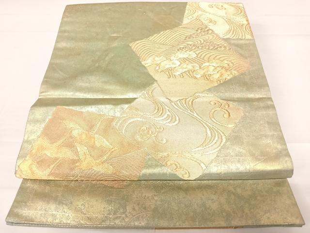 平和屋着物◎六通柄袋帯　色紙重ね花鳥文　金糸　引箔　正絹　逸品　AABC2392yx
