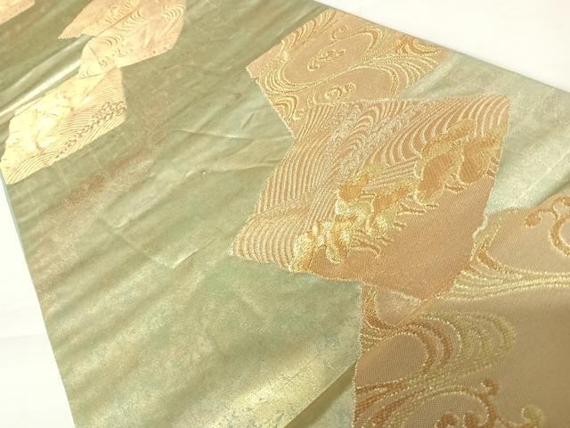 平和屋着物◎六通柄袋帯　色紙重ね花鳥文　金糸　引箔　正絹　逸品　AABC2392yx