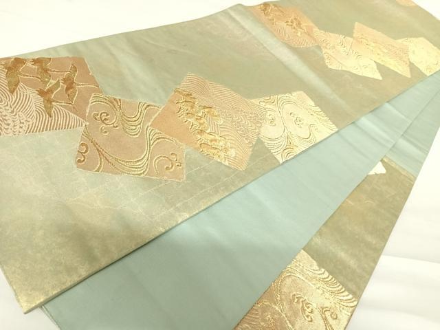 平和屋着物◎六通柄袋帯　色紙重ね花鳥文　金糸　引箔　正絹　逸品　AABC2392yx