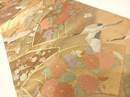 平和屋着物◎光悦佐賀錦　六通柄袋帯　飛鶴花文　金糸　正絹　逸品　AABC2397yx