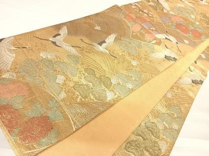 平和屋着物◎光悦佐賀錦　六通柄袋帯　飛鶴花文　金糸　正絹　逸品　AABC2397yx