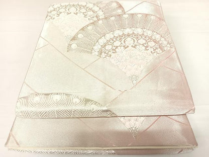 平和屋着物◎六通柄袋帯　唐織　花青海波　銀糸　正絹　逸品　AABC2420yx