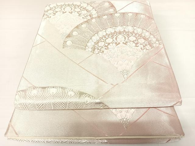 平和屋着物◎六通柄袋帯　唐織　花青海波　銀糸　正絹　逸品　AABC2420yx