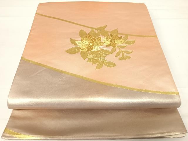 平和屋着物◎六通柄袋帯　刺繍　草花文　金糸　金彩　正絹　逸品　AABC2423yx