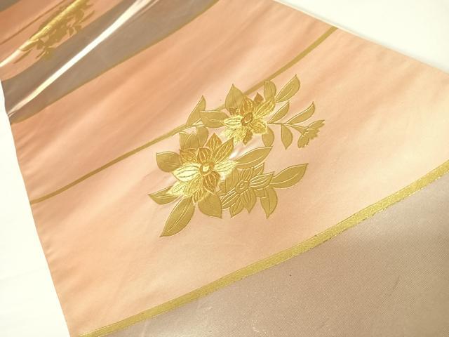 平和屋着物◎六通柄袋帯　刺繍　草花文　金糸　金彩　正絹　逸品　AABC2423yx