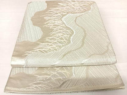 平和屋着物◎六通柄袋帯　道長笹文　銀糸　正絹　逸品　AABC2425yx