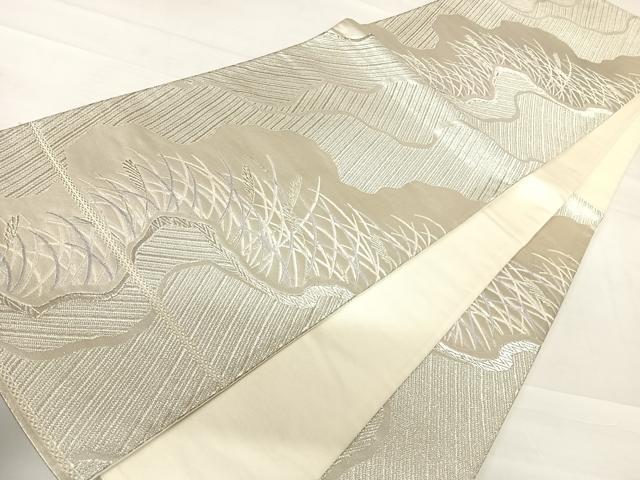 平和屋着物◎六通柄袋帯　道長笹文　銀糸　正絹　逸品　AABC2425yx