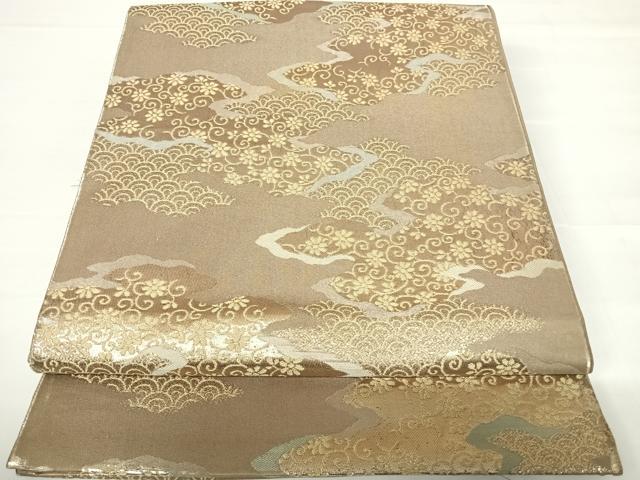 平和屋着物◎六通柄袋帯　道長花文　金糸　正絹　逸品　AABC2427yx