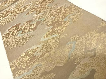 平和屋着物◎六通柄袋帯　道長花文　金糸　正絹　逸品　AABC2427yx