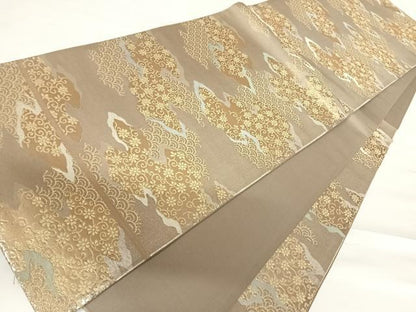 平和屋着物◎六通柄袋帯　道長花文　金糸　正絹　逸品　AABC2427yx