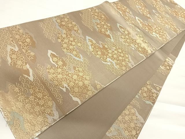平和屋着物◎六通柄袋帯　道長花文　金糸　正絹　逸品　AABC2427yx