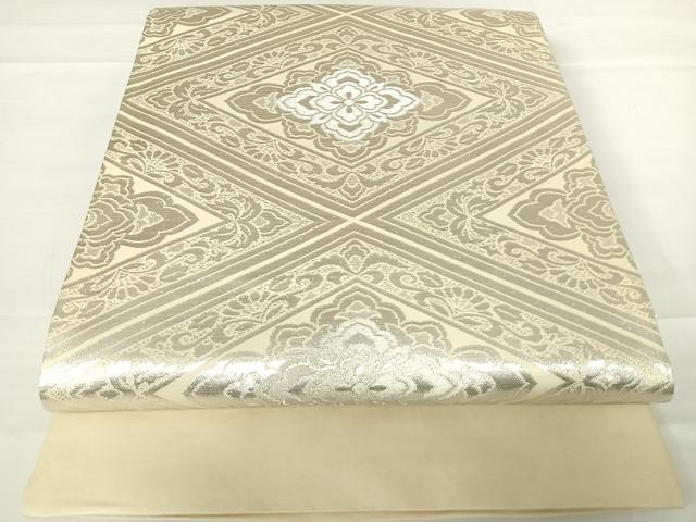 平和屋着物◎六通柄袋帯　花菱文　銀糸　正絹　逸品　AABC2431yx