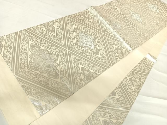 平和屋着物◎六通柄袋帯　花菱文　銀糸　正絹　逸品　AABC2431yx