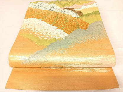 平和屋着物◎六通柄袋帯　風景文　金銀糸　正絹　逸品　AABC2433yx