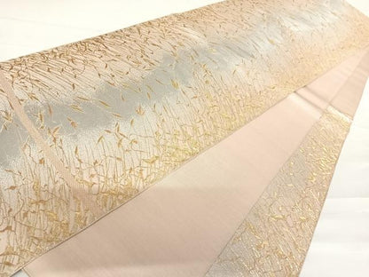 平和屋着物◎六通柄袋帯　枝葉文　金糸　正絹　逸品　AABC2434yx
