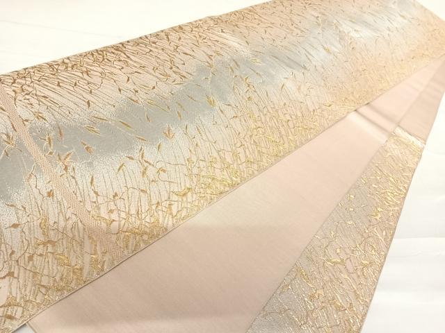 平和屋着物◎六通柄袋帯　枝葉文　金糸　正絹　逸品　AABC2434yx