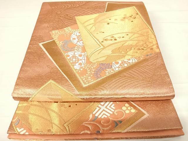 平和屋着物◎六通柄袋帯　唐織　色紙重ね花文　金糸　正絹　逸品　AABC2435yx