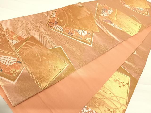 平和屋着物◎六通柄袋帯　唐織　色紙重ね花文　金糸　正絹　逸品　AABC2435yx
