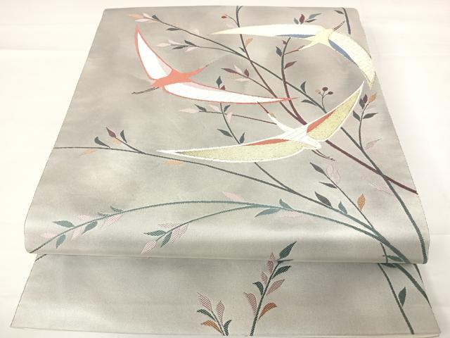 平和屋着物◎六通柄袋帯　唐織　飛鶴花文　金糸　正絹　逸品　AABC2438yx