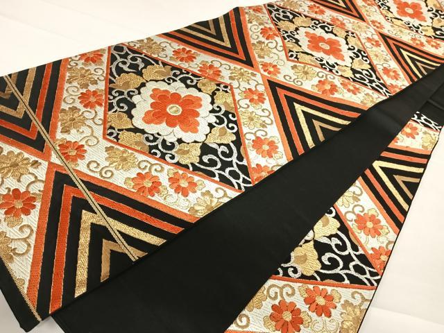 平和屋着物◎六通柄袋帯　唐織　花菱文　黒地　金銀糸　正絹　逸品　AABC2441yx