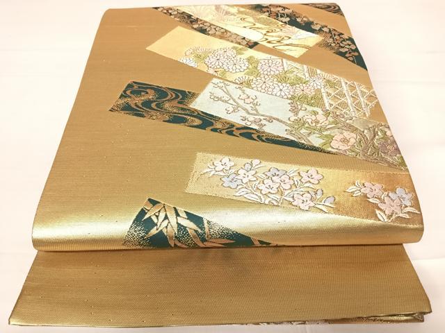 平和屋着物◎六通柄袋帯　唐織　短冊花文　金銀糸　正絹　逸品　AABC2447yx