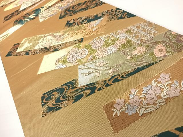 平和屋着物◎六通柄袋帯　唐織　短冊花文　金銀糸　正絹　逸品　AABC2447yx
