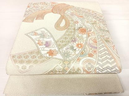 平和屋着物◎綴れ　太鼓柄袋帯　束ね熨斗花文　金彩　正絹　逸品　AABC2448yx