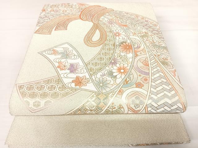 平和屋着物◎綴れ　太鼓柄袋帯　束ね熨斗花文　金彩　正絹　逸品　AABC2448yx