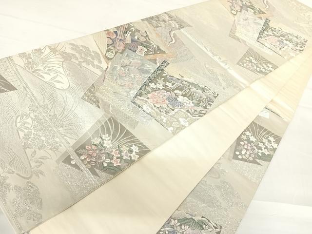 平和屋着物◎六通柄袋帯 唐織 花鳥文 金銀糸 正絹 逸品 AABC2462yx