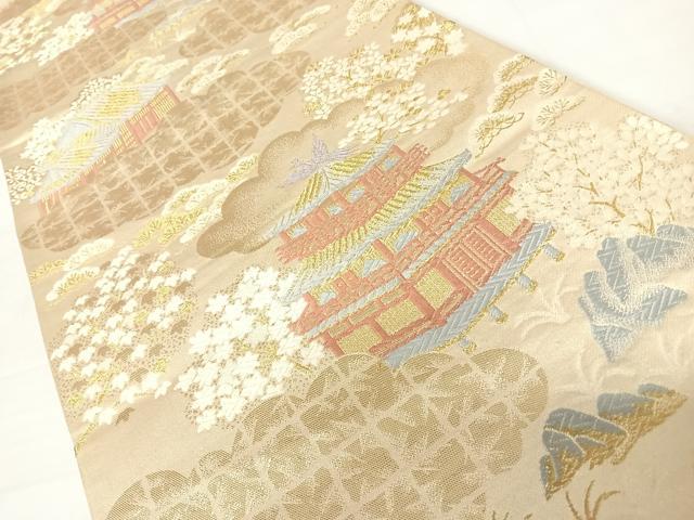 平和屋着物◎六通柄袋帯 唐織 風景文 金糸 正絹 逸品 AABC2469yx