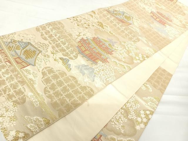 平和屋着物◎六通柄袋帯 唐織 風景文 金糸 正絹 逸品 AABC2469yx