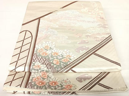 平和屋着物◎六通柄袋帯 唐織 古都眺庭 銀糸 正絹 逸品 AABC2472yx