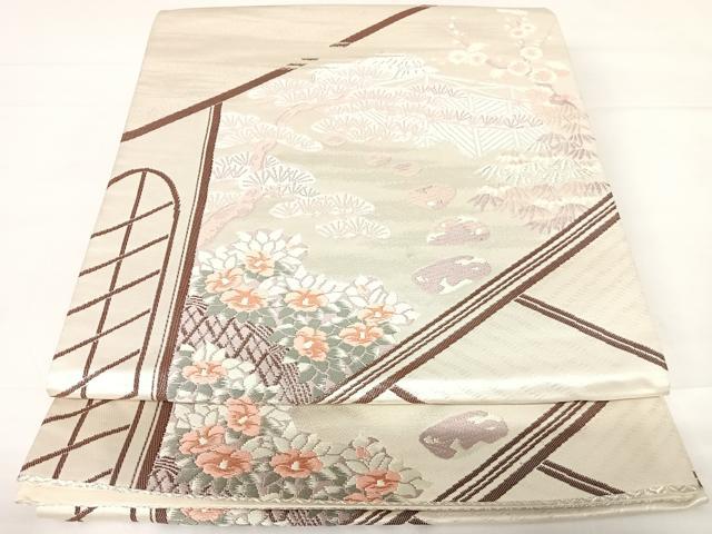平和屋着物◎六通柄袋帯 唐織 古都眺庭 銀糸 正絹 逸品 AABC2472yx