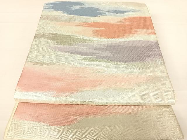 平和屋着物◎佐賀錦 六通柄袋帯 霞文 銀糸 正絹 逸品 AABC2473yx