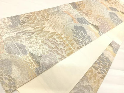 平和屋着物◎六通柄袋帯 風景文 金銀糸 正絹 逸品 AABC2478yx