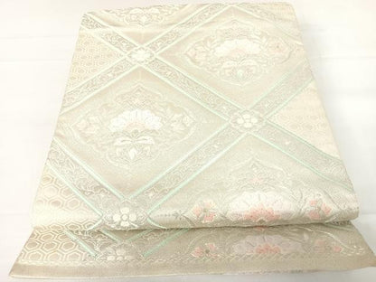 平和屋着物◎六通柄袋帯 唐織 花菱文 金銀糸 正絹 逸品 AABC2482yx