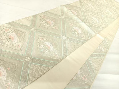平和屋着物◎六通柄袋帯 唐織 花菱文 金銀糸 正絹 逸品 AABC2482yx