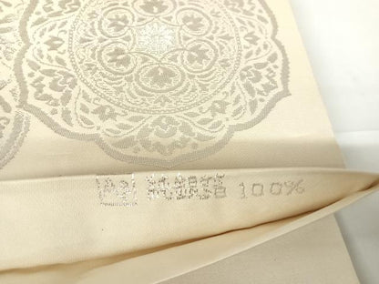 平和屋着物◎六通柄 本袋帯 手織錦 鏡裏花文 純銀箔100％ 正絹 逸品 AABC2487yx
