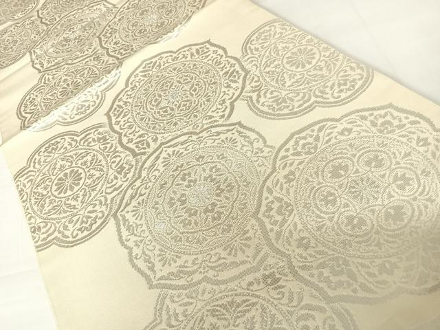 平和屋着物◎六通柄 本袋帯 手織錦 鏡裏花文 純銀箔100％ 正絹 逸品 AABC2487yx