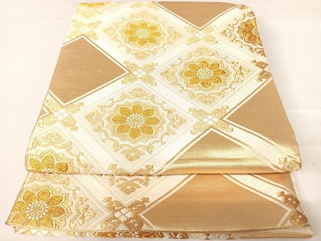 平和屋着物◎六通柄袋帯 唐織 花菱文 金糸 正絹 逸品 AABC2489yx
