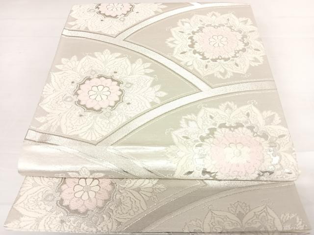 平和屋着物◎六通柄袋帯　唐織　花青海波　銀糸　正絹　逸品　AABC2490yx