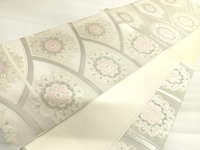 平和屋着物◎六通柄袋帯　唐織　花青海波　銀糸　正絹　逸品　AABC2490yx